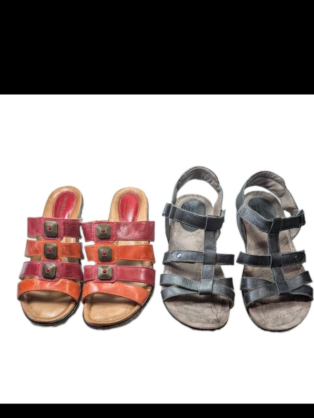 Montana Artisan Crafted Lot 2 Womens 10M Multicolor Slides & Black Tahoe Sandals